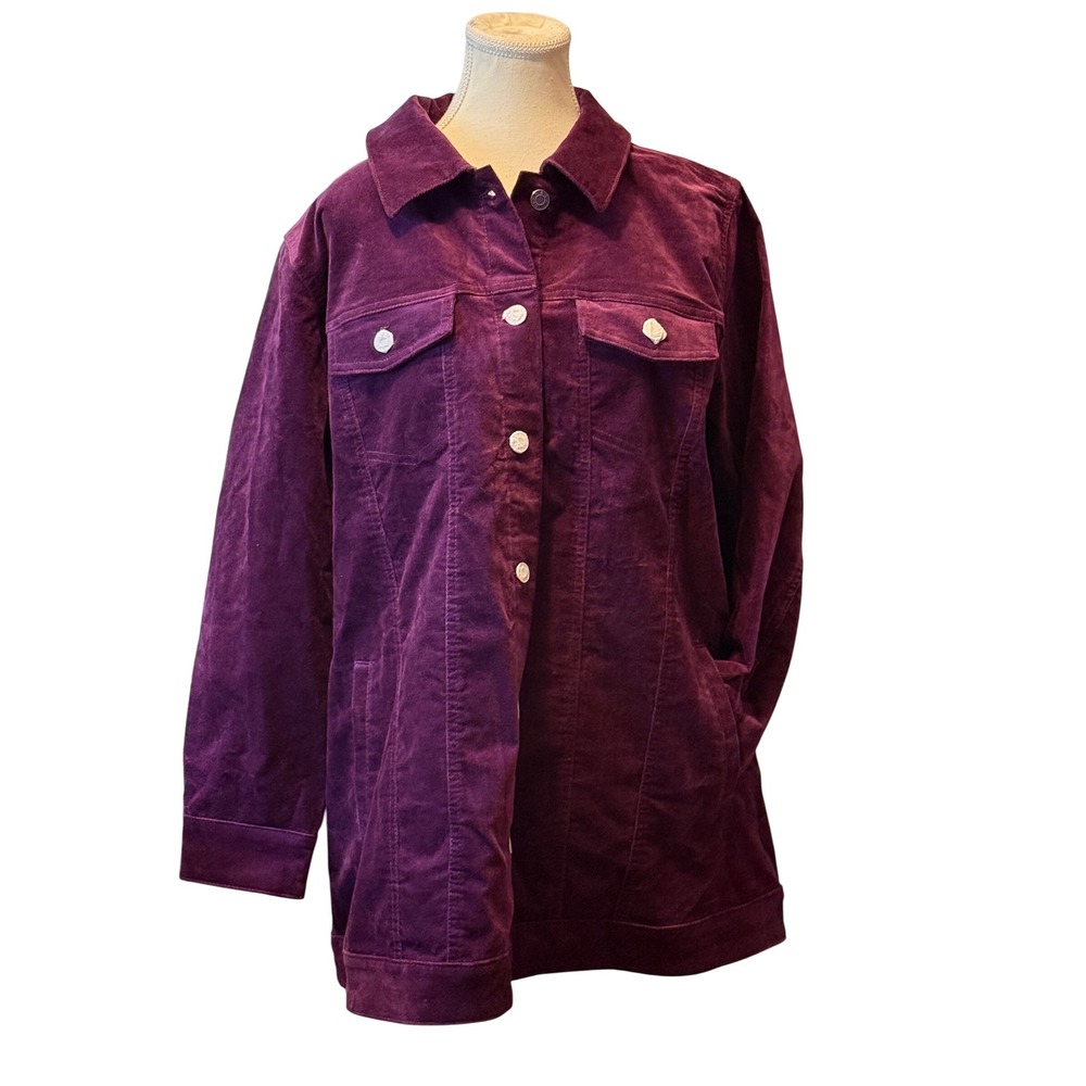 Denim & Co Plum Purple Corduroy Jacket Womens XLP Button Front